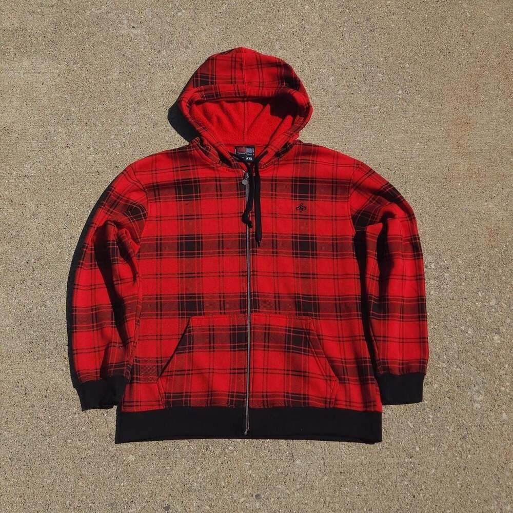SouthPole Red and Black Plaid Zip-Up Hoodie